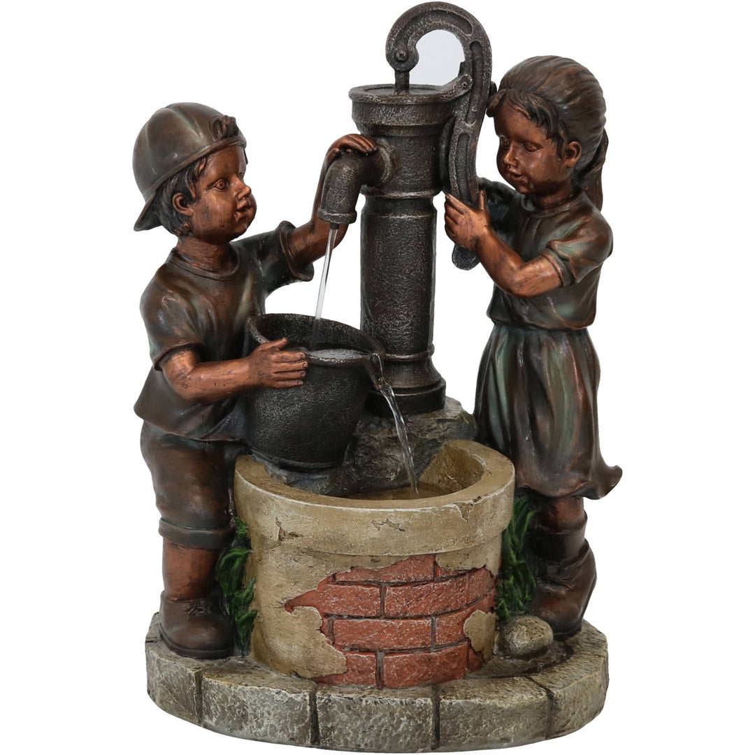 Sunnydaze Jack and Jill at Water Pump and Well Water Fountain - 24 in Image 1