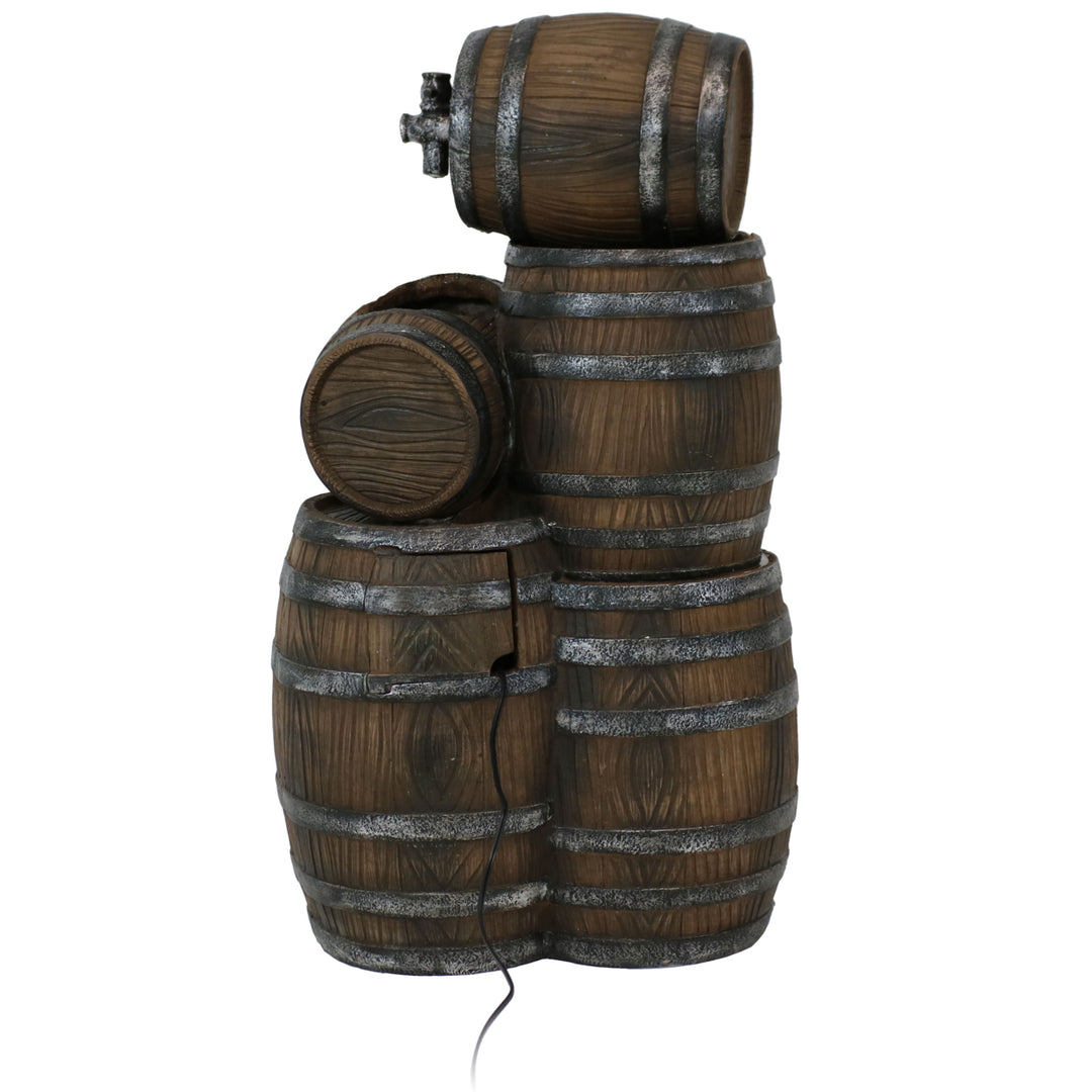 Sunnydaze Stacked Rustic Barrel Water Fountain with LED Lights - 29 in Image 9