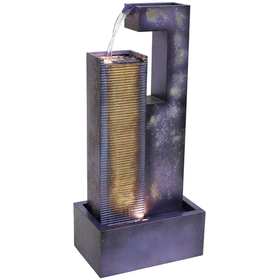 Sunnydaze Cascading Tower Metal Water Fountain with LED Lights - 32 in Image 1