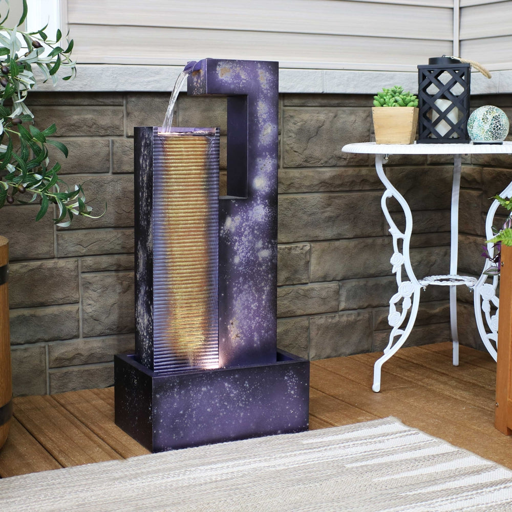Sunnydaze Cascading Tower Metal Water Fountain with LED Lights - 32 in Image 2