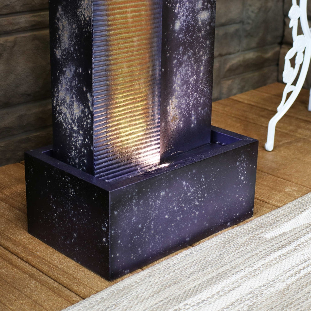 Sunnydaze Cascading Tower Metal Water Fountain with LED Lights - 32 in Image 9