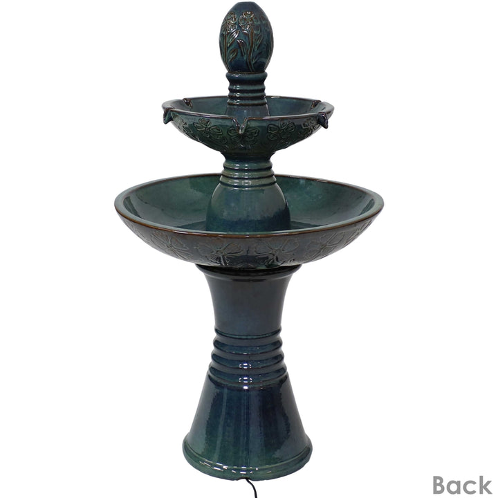 Sunnydaze Double Tier Ceramic Outdoor 2-Tier Water Fountain with Lights Image 7