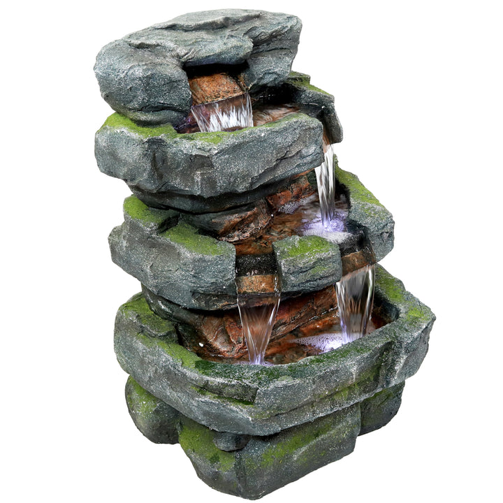 Sunnydaze Electric Tiered Stone Waterfall Fountain with LED Lights - 23 in Image 1