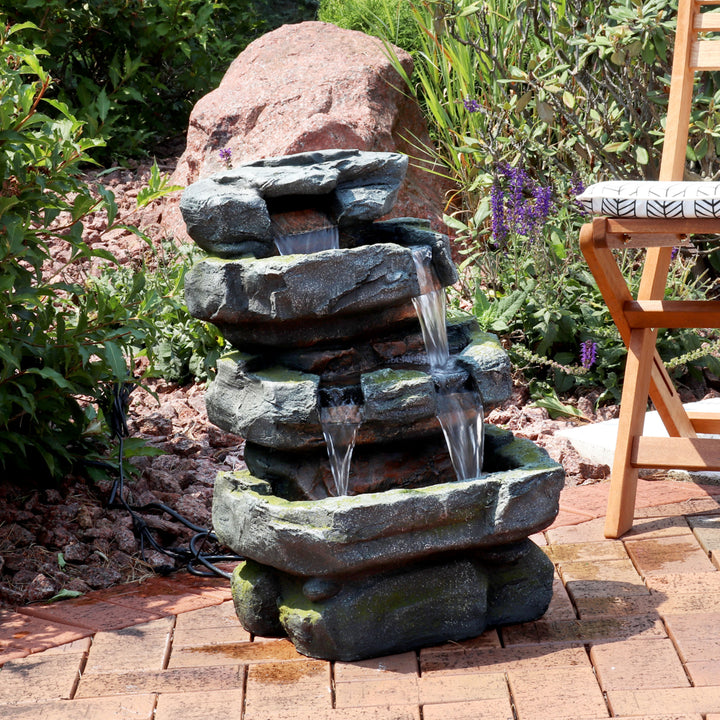 Sunnydaze Electric Tiered Stone Waterfall Fountain with LED Lights - 23 in Image 4