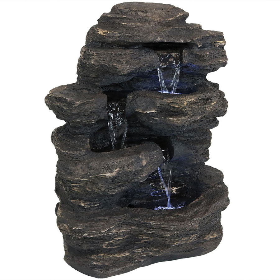 Sunnydaze Polystone Rock Falls Waterfall Fountain with LED Lights - 24 in Image 1