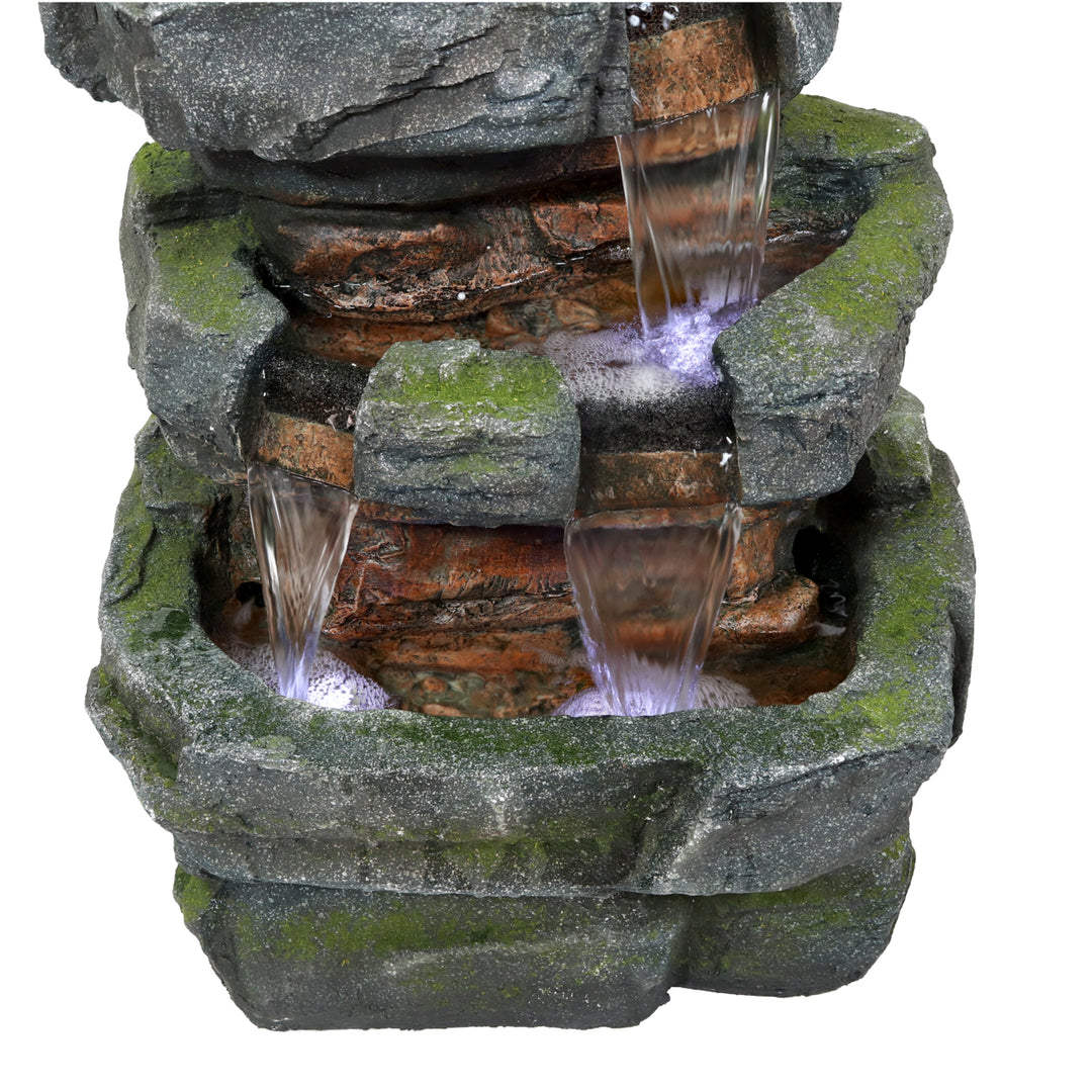 Sunnydaze Electric Tiered Stone Waterfall Fountain with LED Lights - 23 in Image 8