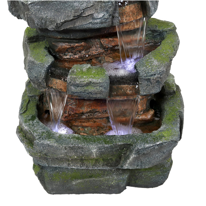 Sunnydaze Electric Tiered Stone Waterfall Fountain with LED Lights - 23 in Image 8