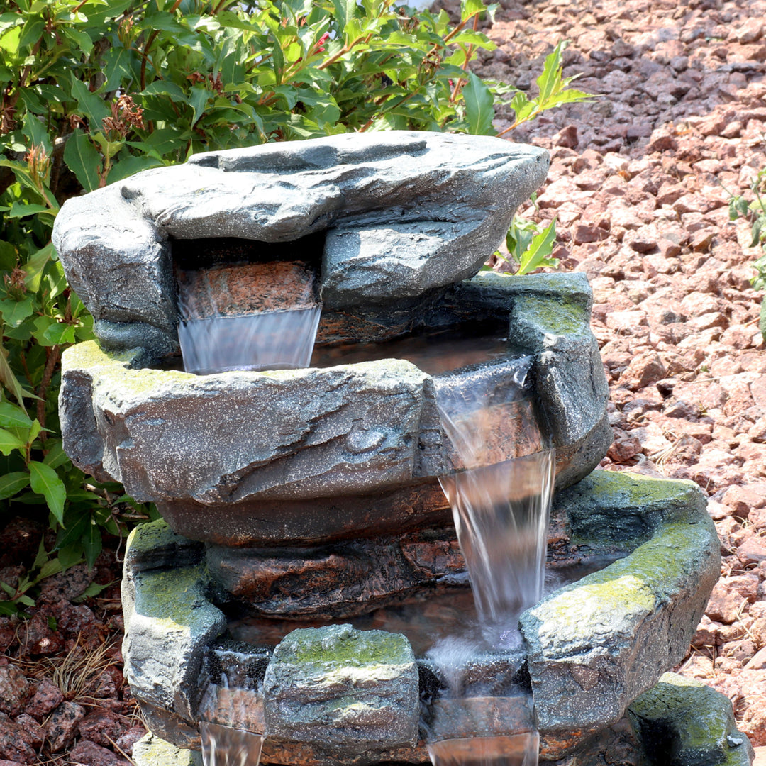 Sunnydaze Electric Tiered Stone Waterfall Fountain with LED Lights - 23 in Image 5