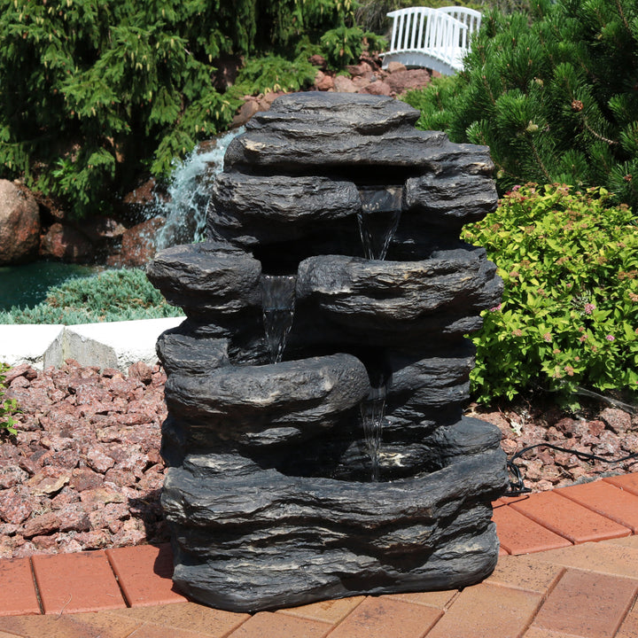 Sunnydaze Polystone Rock Falls Waterfall Fountain with LED Lights - 24 in Image 4