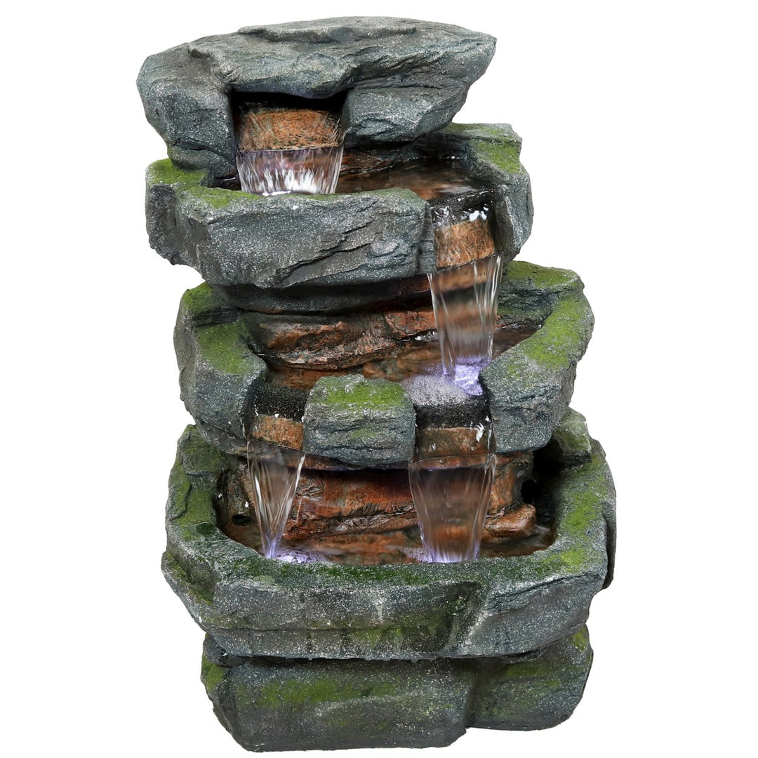 Sunnydaze Electric Tiered Stone Waterfall Fountain with LED Lights - 23 in Image 6