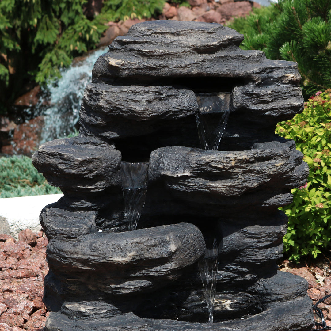 Sunnydaze Polystone Rock Falls Waterfall Fountain with LED Lights - 24 in Image 5