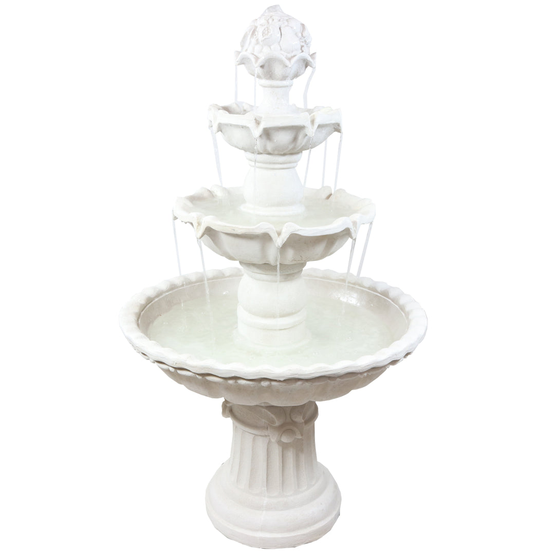 Sunnydaze Fruit Top Fiberglass Outdoor 3-Tier Water Fountain - White Image 1