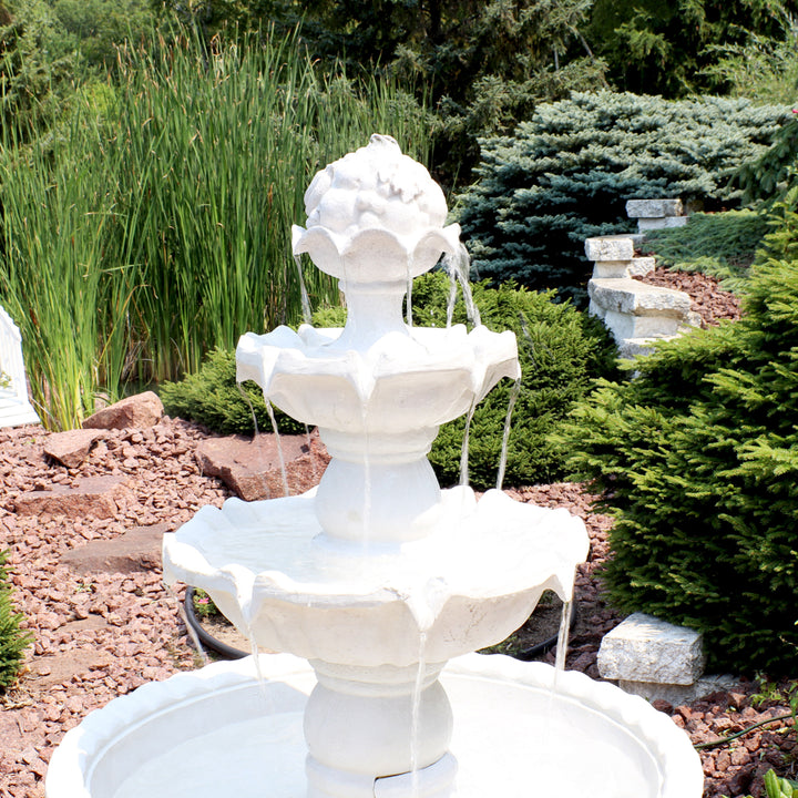 Sunnydaze Fruit Top Fiberglass Outdoor 3-Tier Water Fountain - White Image 5