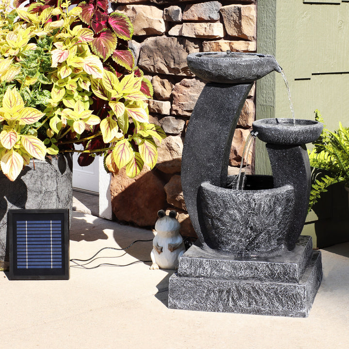 Sunnydaze Modern Cascading Bowls Solar Water Fountain with Battery - 28 in Image 5