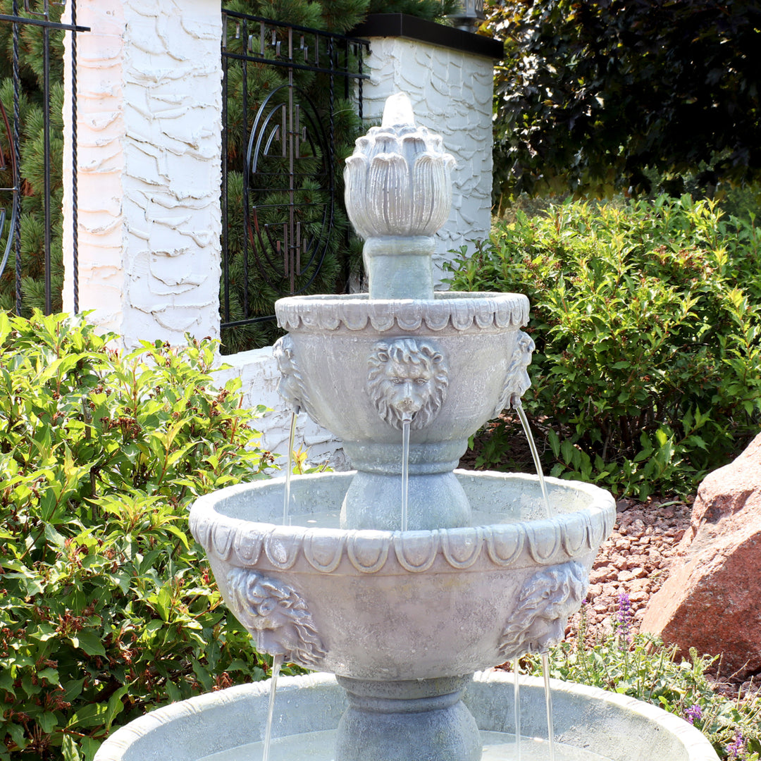 Sunnydaze Lion Head Fiberglass Outdoor 4-Tier Water Fountain Image 5