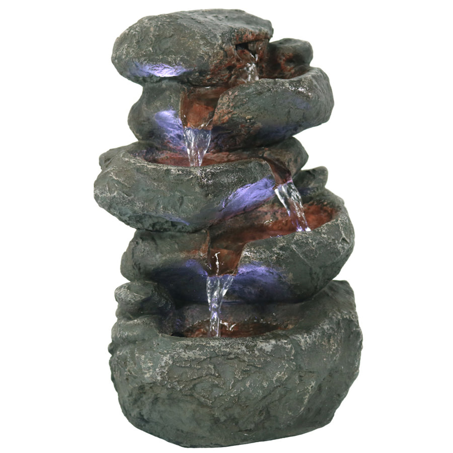 Sunnydaze Stacked Rocks Polyresin Indoor Water Fountain with LED - 10.5 in Image 1