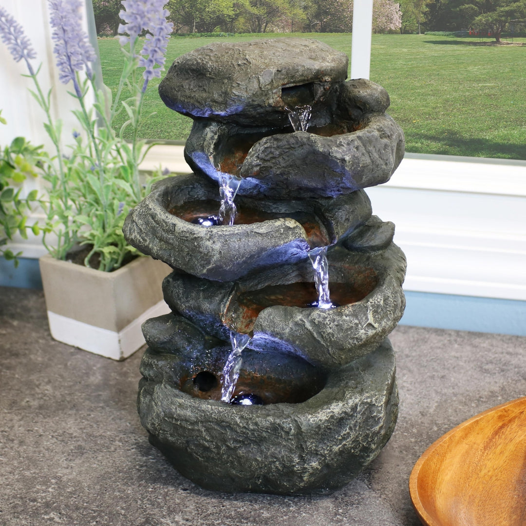 Sunnydaze Stacked Rocks Polyresin Indoor Water Fountain with LED - 10.5 in Image 2