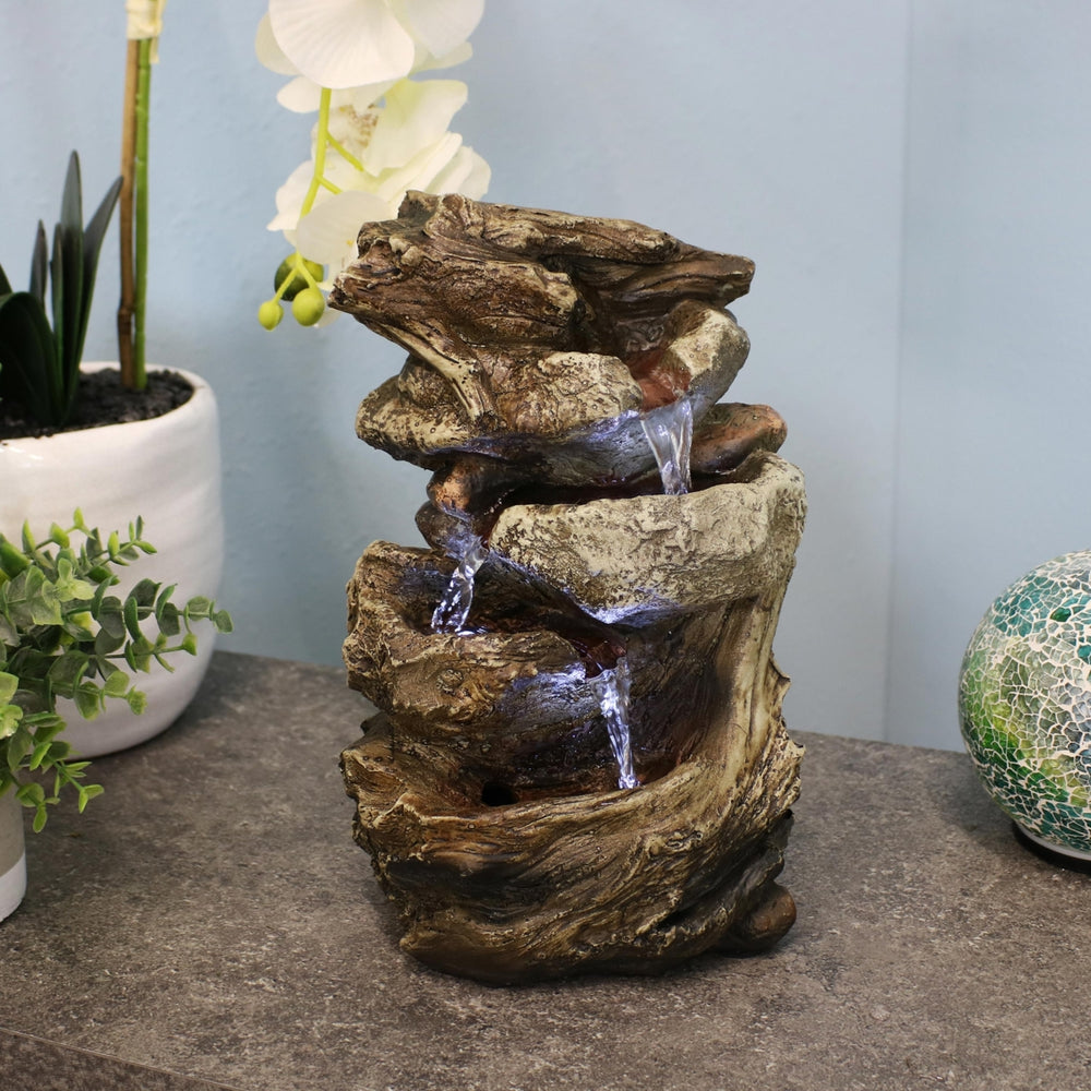 Sunnydaze Tiered Rock and Log Indoor Water Fountain with LEDs - 10.5 in Image 2
