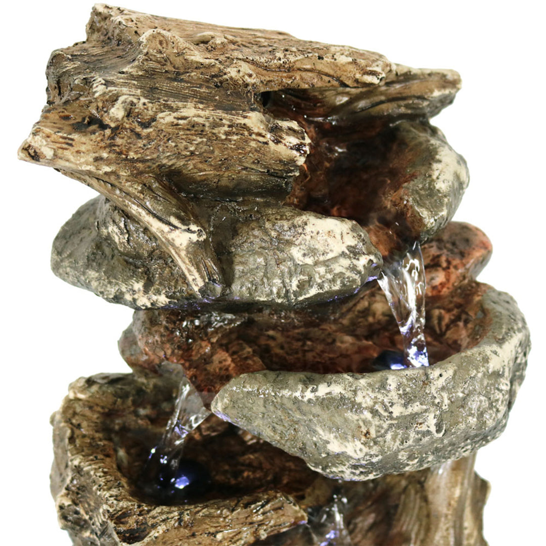 Sunnydaze Tiered Rock and Log Indoor Water Fountain with LEDs - 10.5 in Image 7