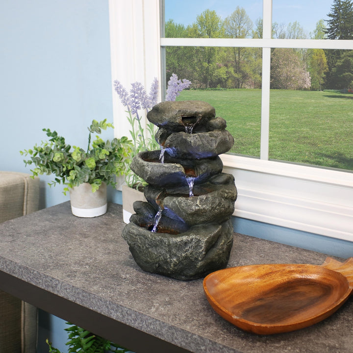 Sunnydaze Stacked Rocks Polyresin Indoor Water Fountain with LED - 10.5 in Image 9