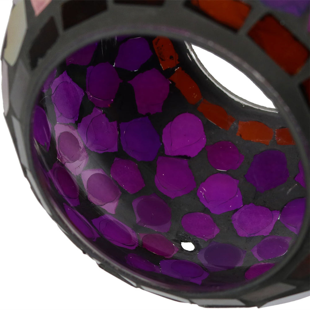Round Mosaic Fly-Through Hanging Bird Feeder - 6 in - Purple by Sunnydaze Image 5