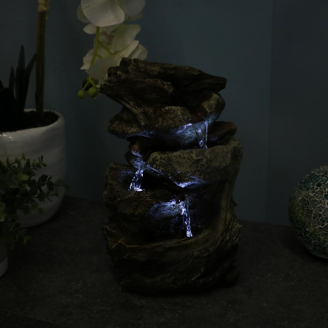 Sunnydaze Tiered Rock and Log Indoor Water Fountain with LEDs - 10.5 in Image 10