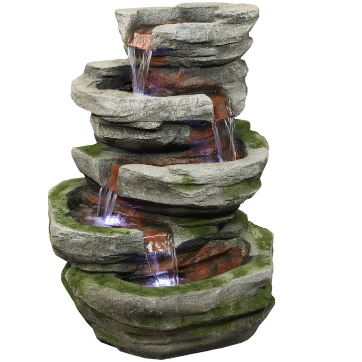 Sunnydaze Lighted Cobblestone Waterfall Fountain with LED Lights - 31 in Image 1