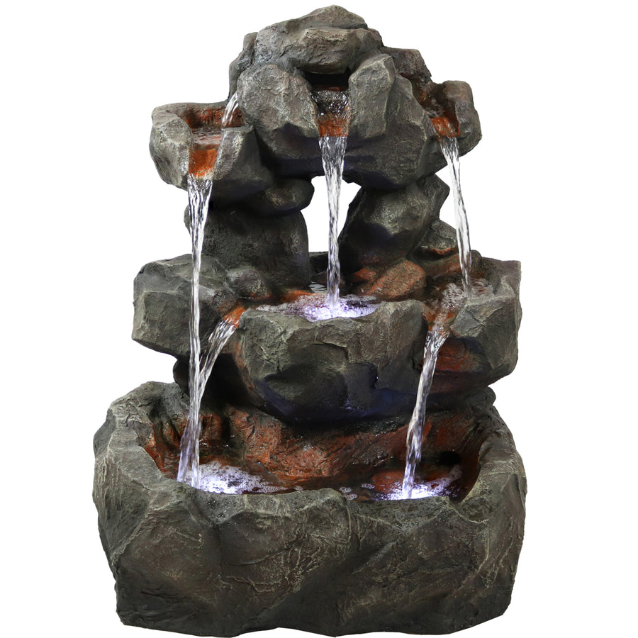 Sunnydaze Layered Rock Waterfall Fountain with LED Lights - 32 in Image 1