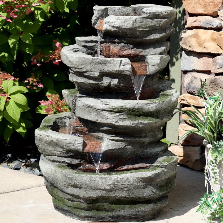 Sunnydaze Lighted Cobblestone Waterfall Fountain with LED Lights - 31 in Image 4