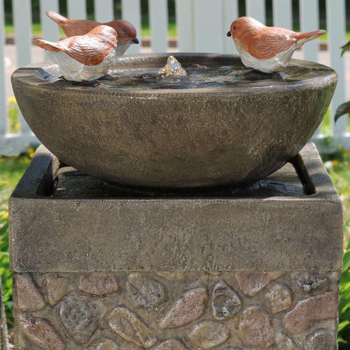 Sunnydaze Three Bathing Bird Birdbath Water Fountain with LED Light - 25 in Image 5