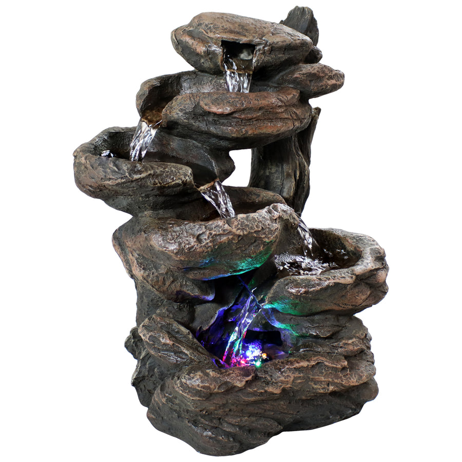 Sunnydaze Staggered Rock Falls Indoor Water Fountain with LEDs - 11 in Image 1