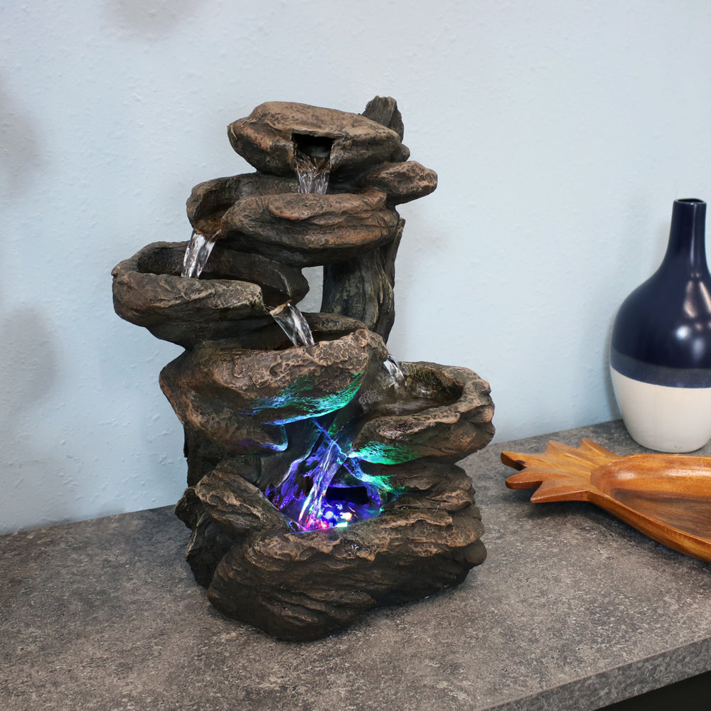 Sunnydaze Staggered Rock Falls Indoor Water Fountain with LEDs - 11 in Image 2