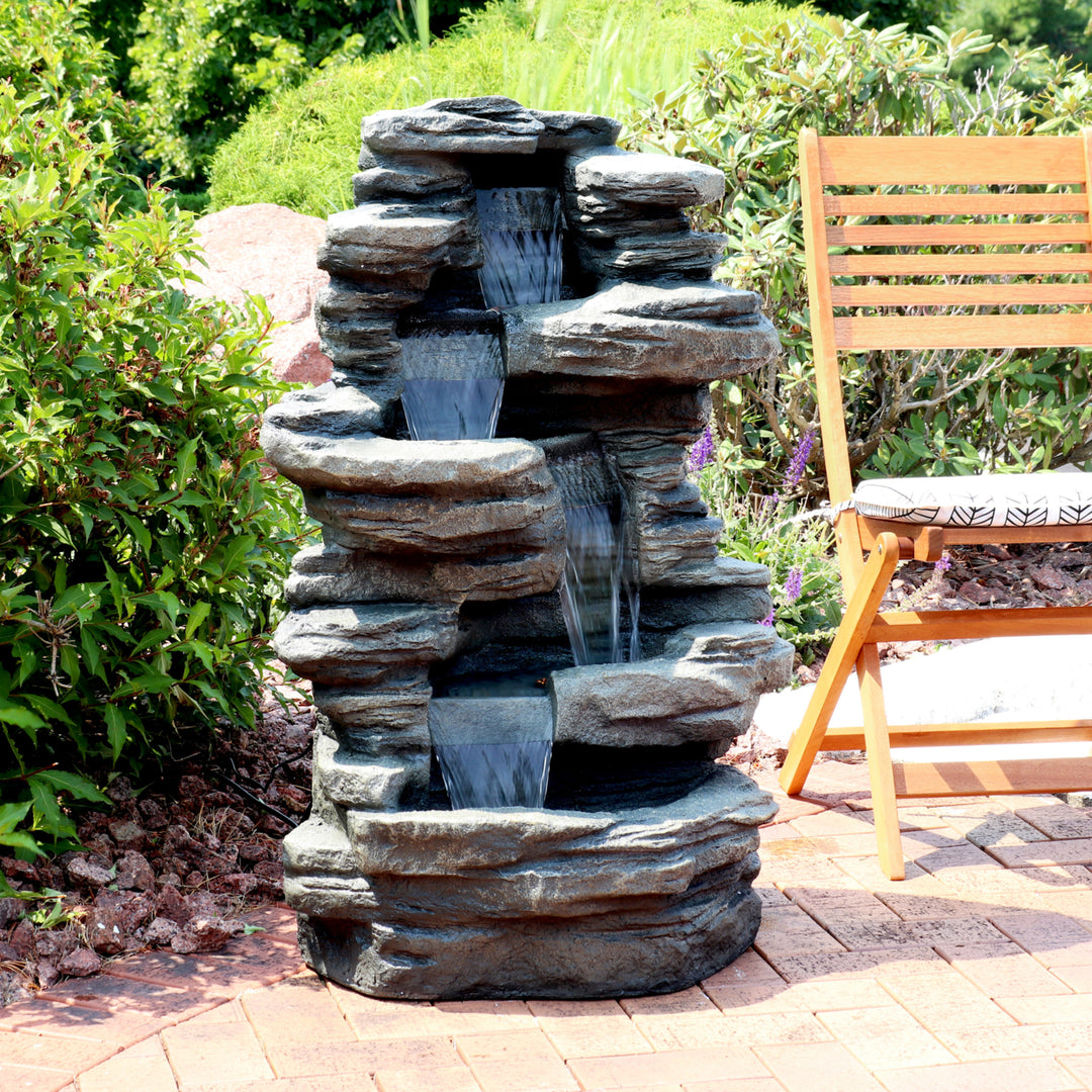 Sunnydaze Electric Stacked Shale Water Fountain with LED Lights - 38 in Image 4