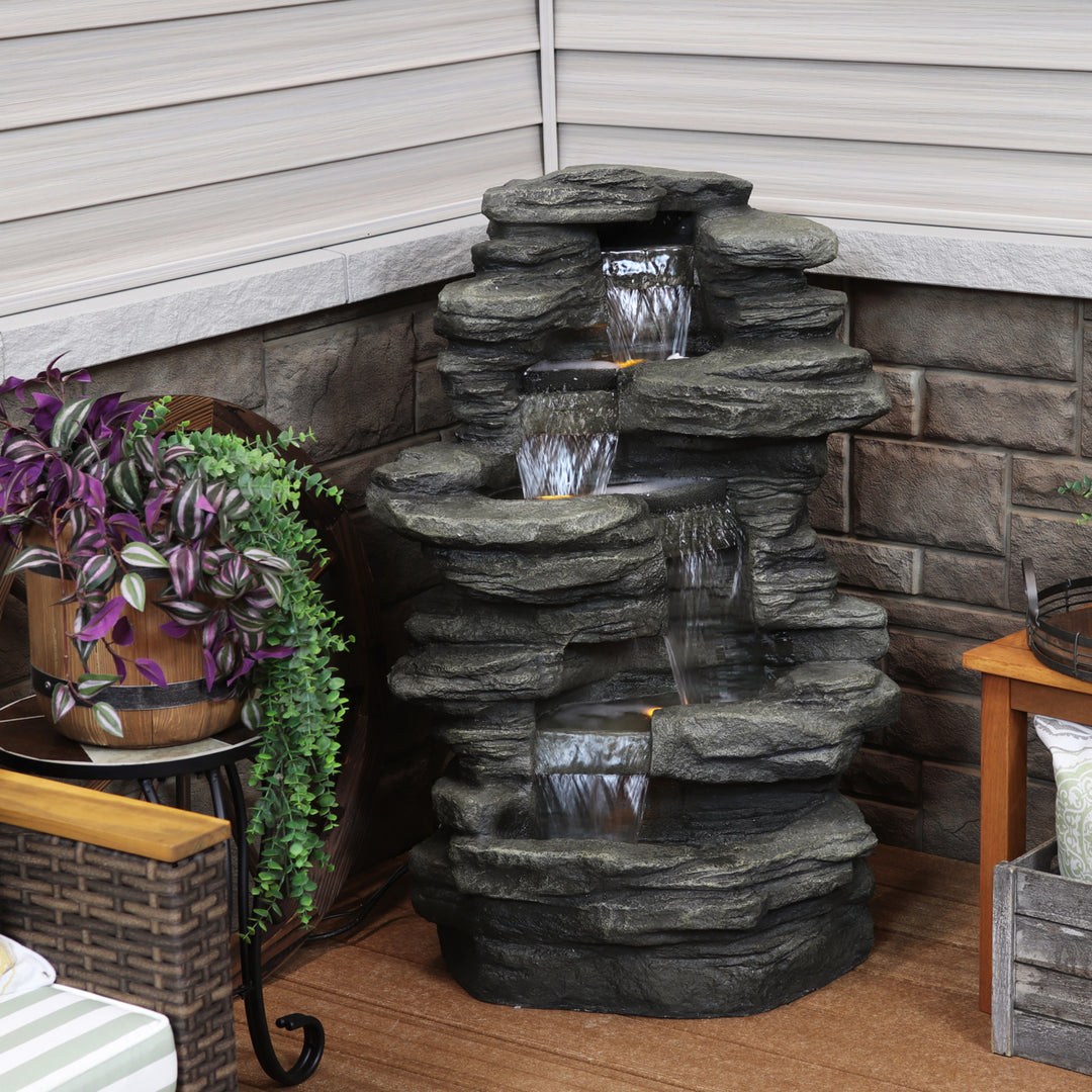 Sunnydaze Electric Stacked Shale Water Fountain with LED Lights - 38 in Image 5