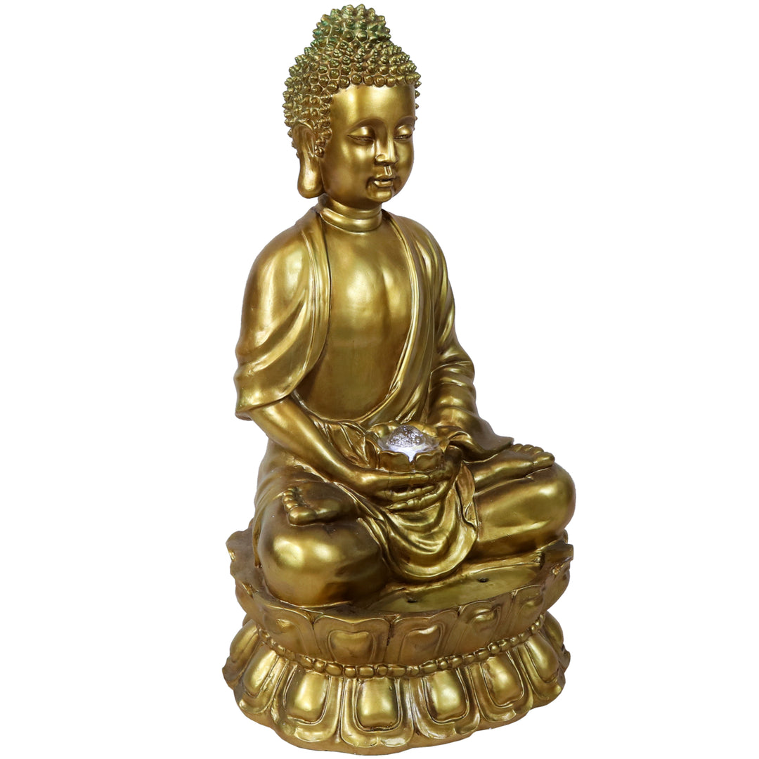 Sunnydaze Relaxed Buddha Outdoor Water Fountain with LED Lights - 36 in Image 1