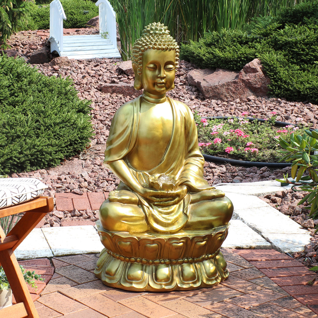 Sunnydaze Relaxed Buddha Outdoor Water Fountain with LED Lights - 36 in Image 4