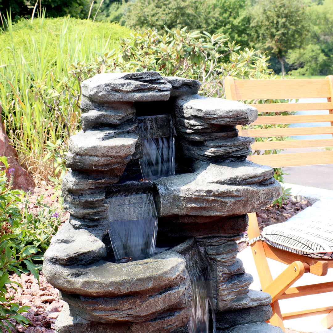 Sunnydaze Electric Stacked Shale Water Fountain with LED Lights - 38 in Image 7