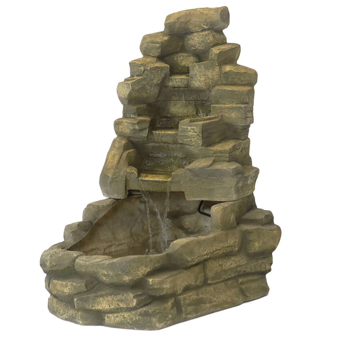 Sunnydaze Fiberglass Electric Outdoor Stone Waterfall Fountain - 37 in Image 1