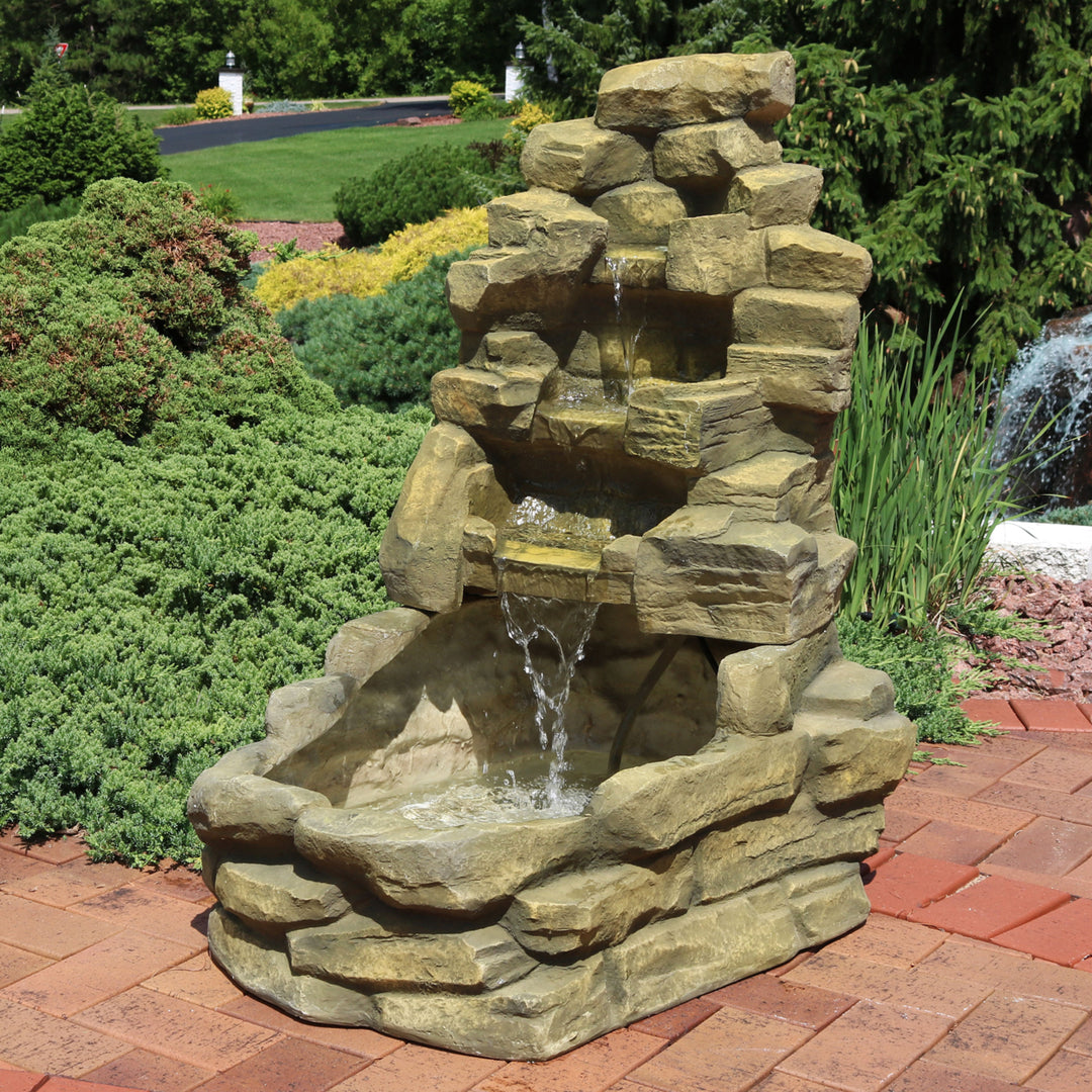 Sunnydaze Fiberglass Electric Outdoor Stone Waterfall Fountain - 37 in Image 4