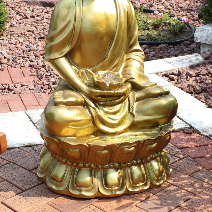 Sunnydaze Relaxed Buddha Outdoor Water Fountain with LED Lights - 36 in Image 5