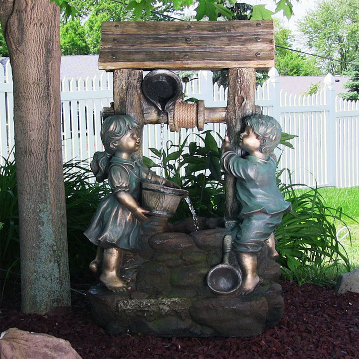 Sunnydaze Children at the Well Water Fountain with LED Lights - 39 in Image 2