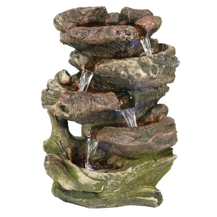 Sunnydaze Rock Falls 5-Step Indoor Water Fountain with LED Lights - 14 in Image 1