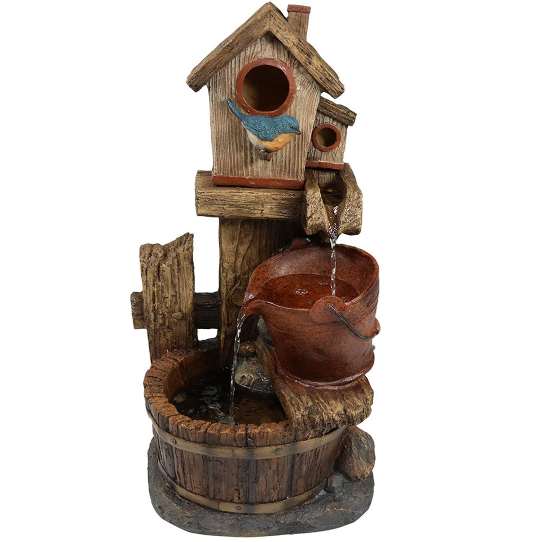 Sunnydaze Bluebird House/Buckets Outdoor Garden Water Fountain - 26 in Image 1