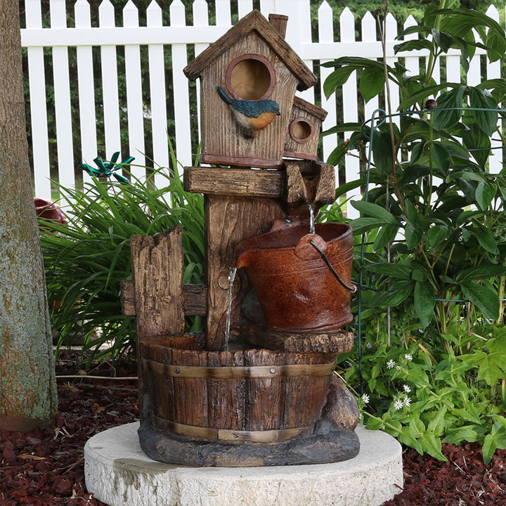 Sunnydaze Bluebird House/Buckets Outdoor Garden Water Fountain - 26 in Image 2