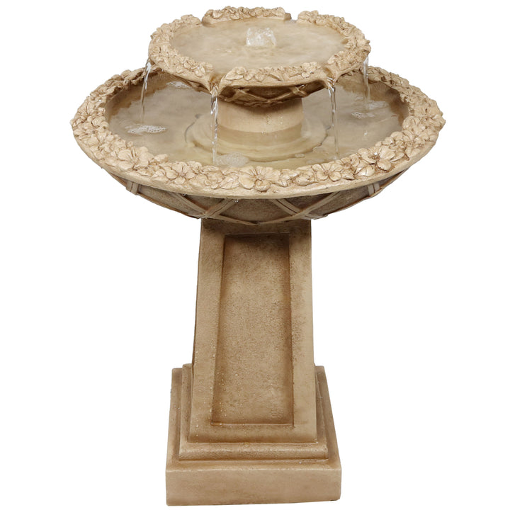 Sunnydaze Beveled Flower Polyresin Outdoor 2-Tier Bird Bath Fountain Image 1