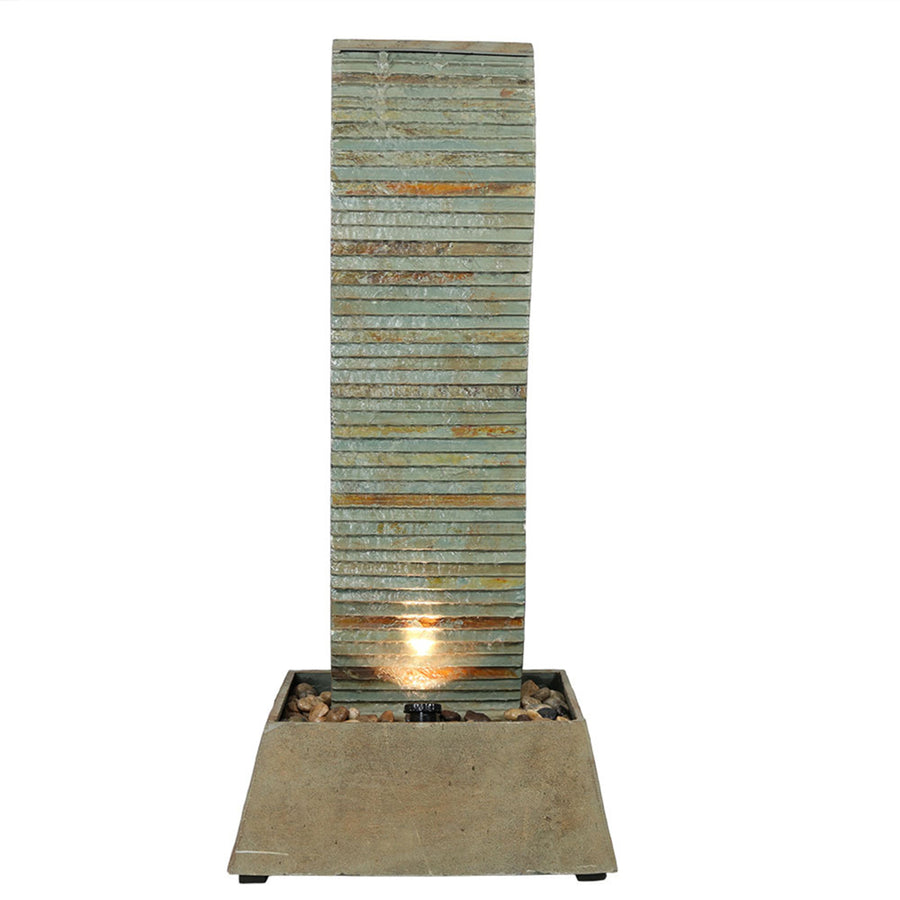 Sunnydaze Spiraling Slate Water Fountain Tower with LED Lights - 49 in Image 1