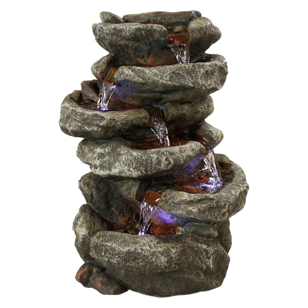 Sunnydaze Stone Falls Polyresin 6-Tier Indoor Fountain with LED - 15 in Image 1