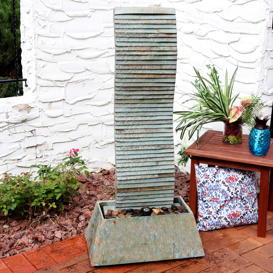 Sunnydaze Spiraling Slate Water Fountain Tower with LED Lights - 49 in Image 2