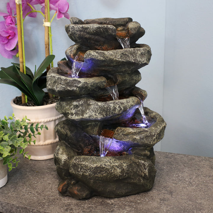 Sunnydaze Stone Falls Polyresin 6-Tier Indoor Fountain with LED - 15 in Image 2