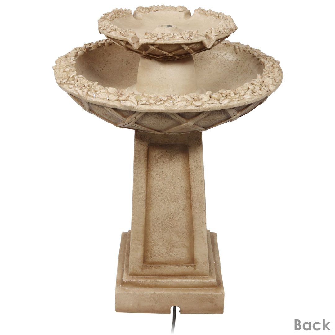 Sunnydaze Beveled Flower Polyresin Outdoor 2-Tier Bird Bath Fountain Image 5